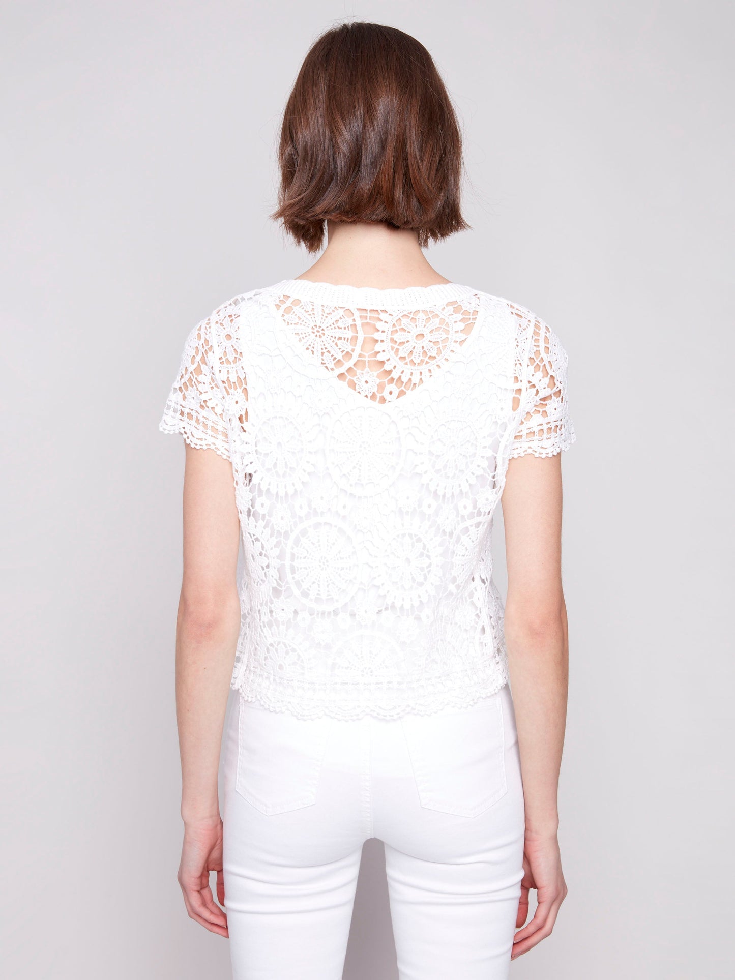 Short Sleeve Crochet Bolero Cardigan - White