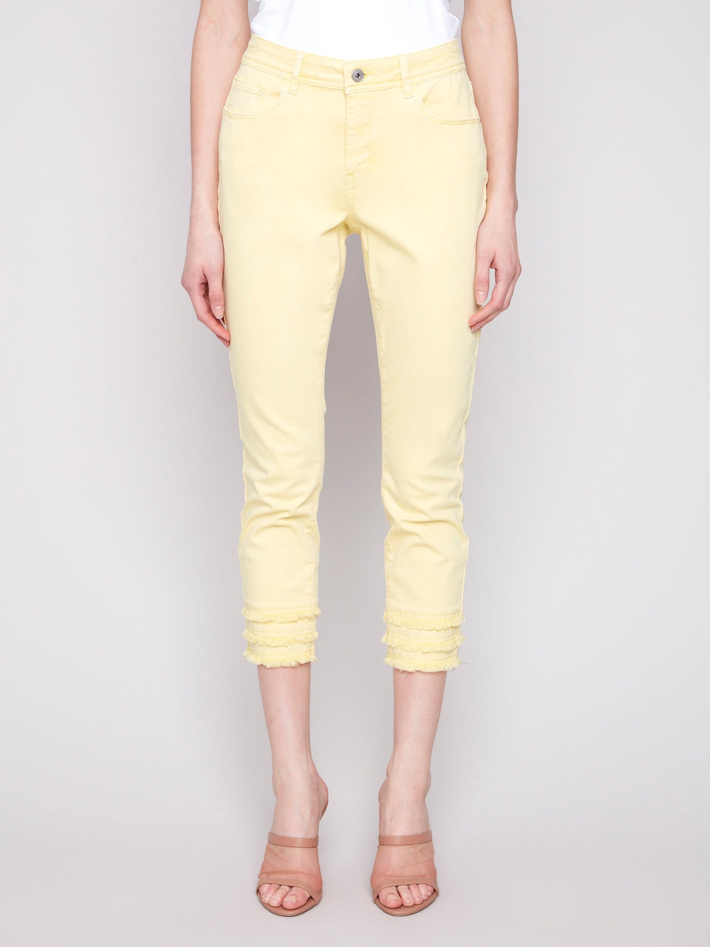 Frayed Hem Cropped Twill Pants - Lemonade