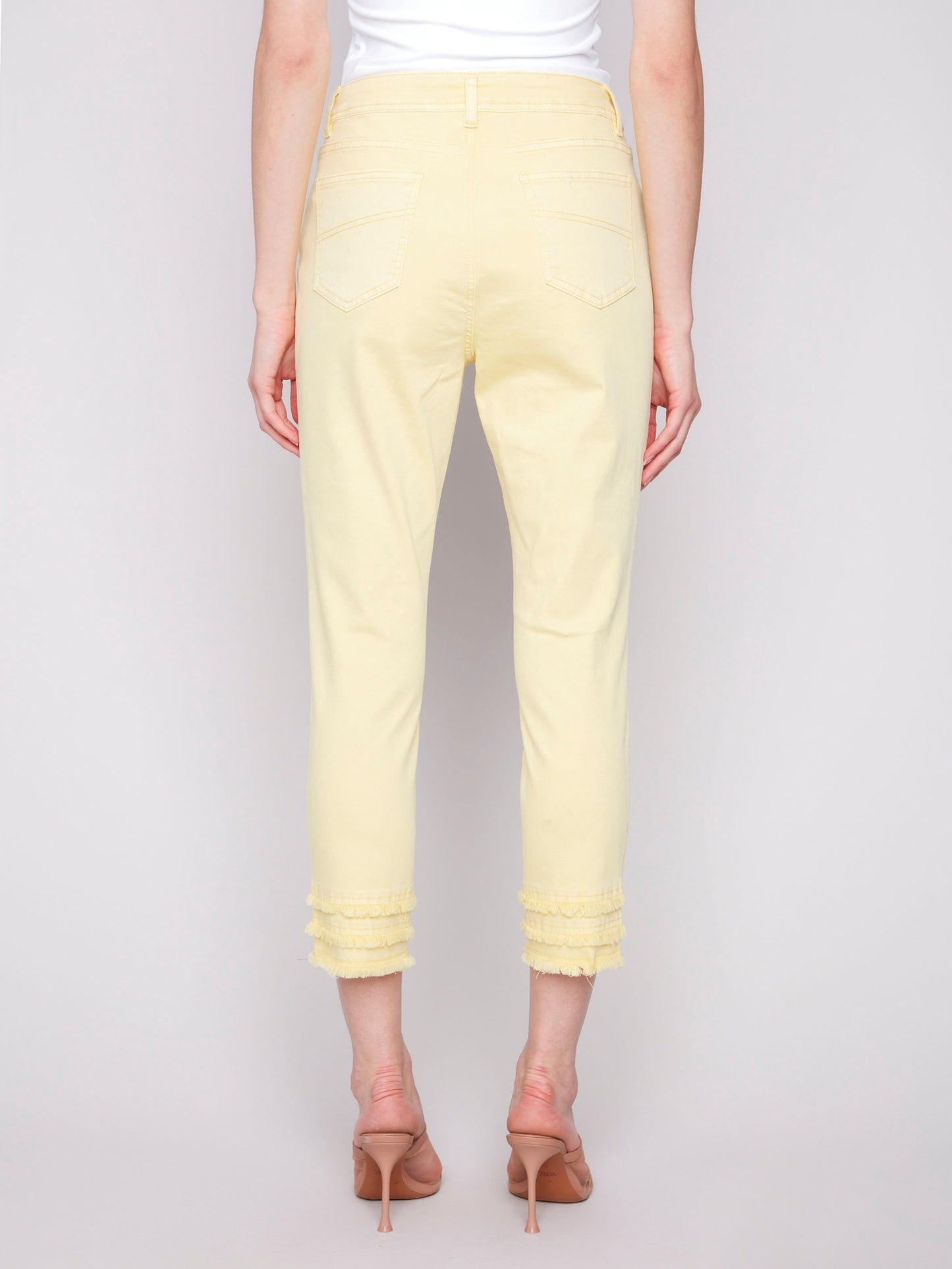 Frayed Hem Cropped Twill Pants - Lemonade