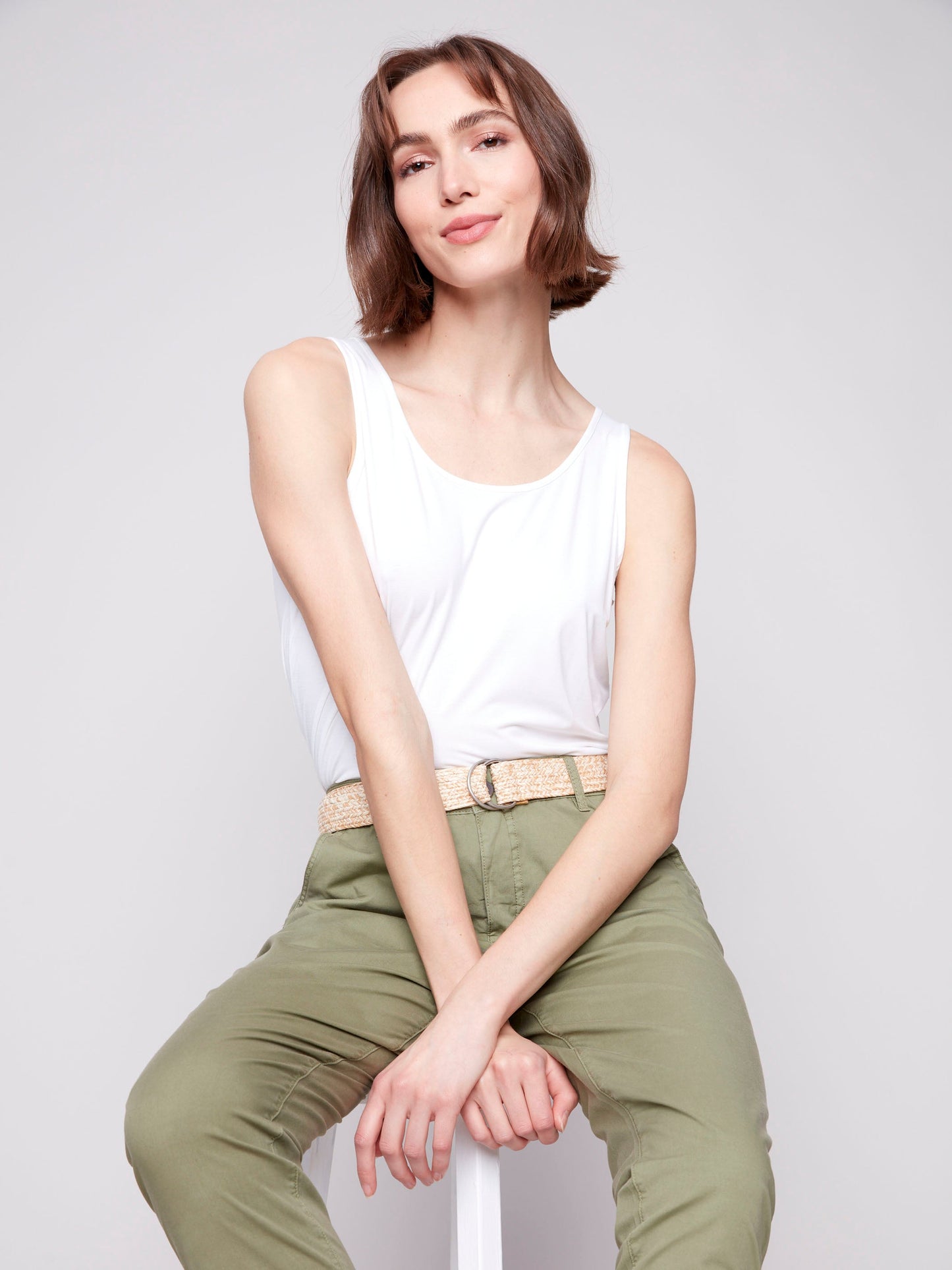 Slim Fit Pants with Belt - Celadon