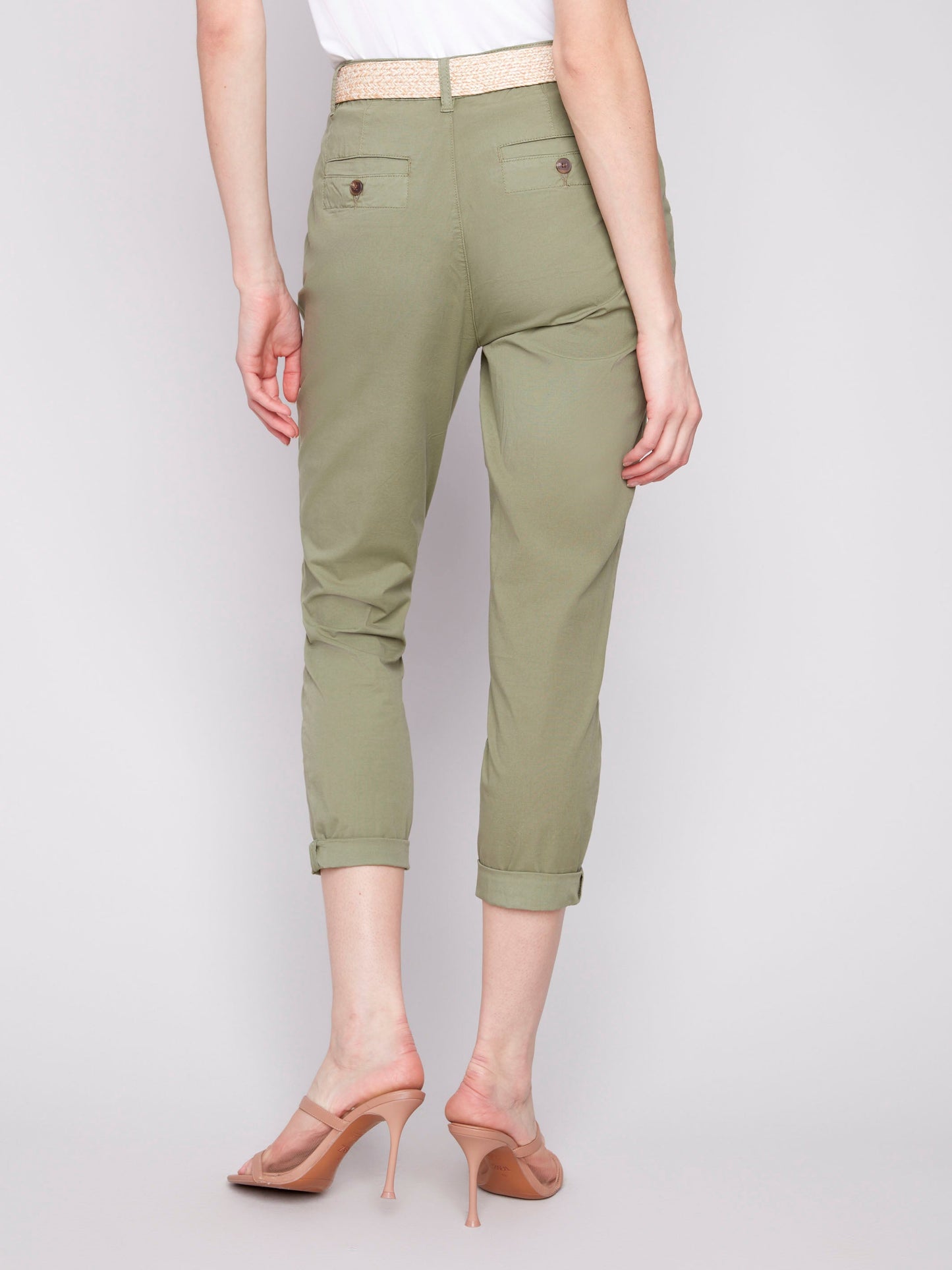 Slim Fit Pants with Belt - Celadon
