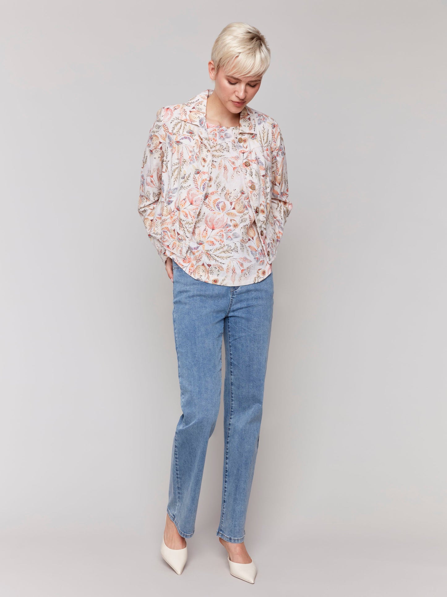 Printed Sleeveless Top with Rounded Hem - Tropical
