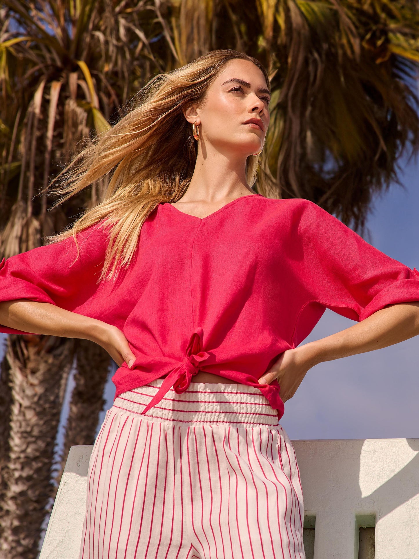 Striped Linen-Blend Wide Leg Pants - Paradise
