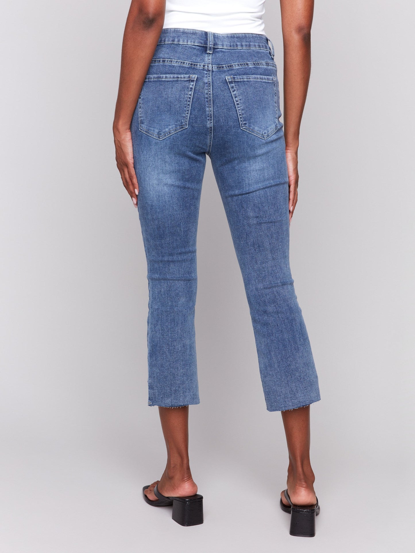 Cropped Jeans with Asymmetrical Hem - Medium Blue