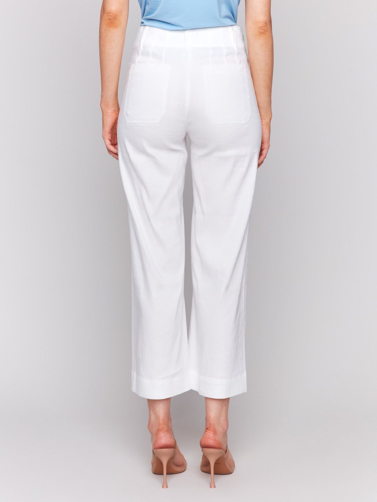 Cropped Linen Blend Pants - White