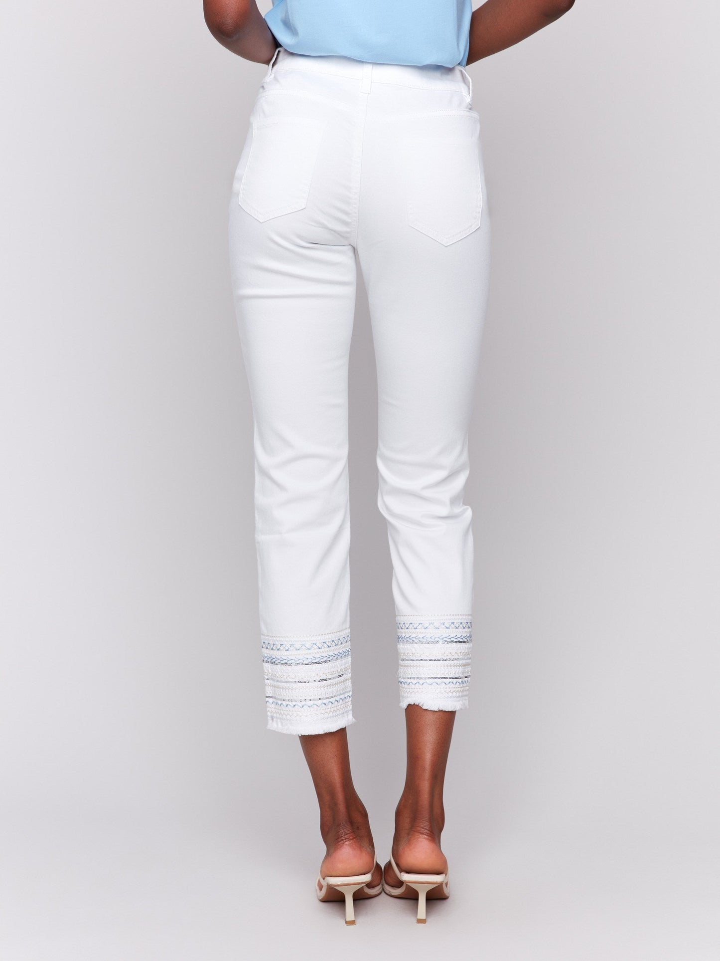 Embroidered Hem Jeans - White