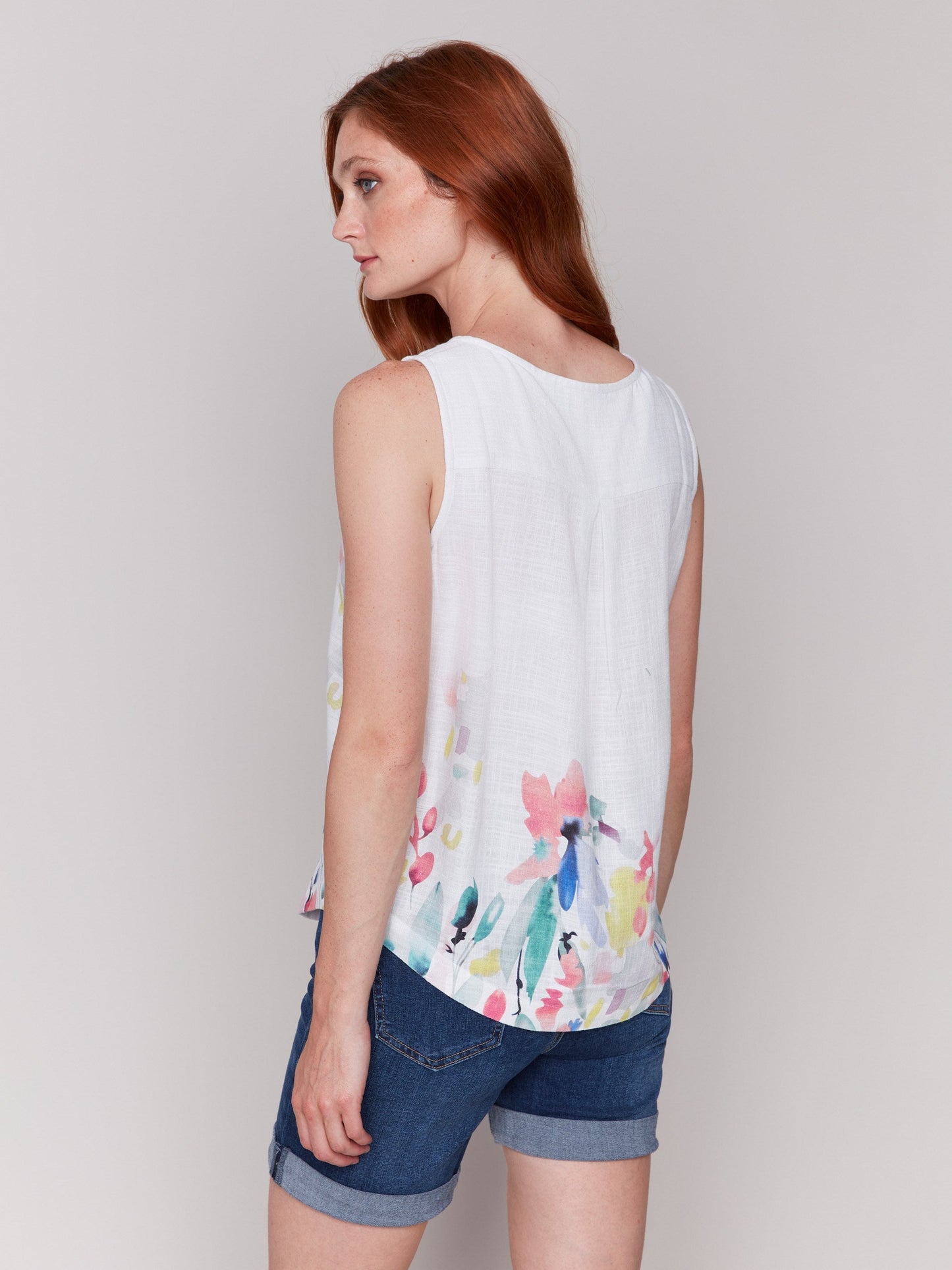 Floral Print Sleeveless Top with Rounded Hem - Dream
