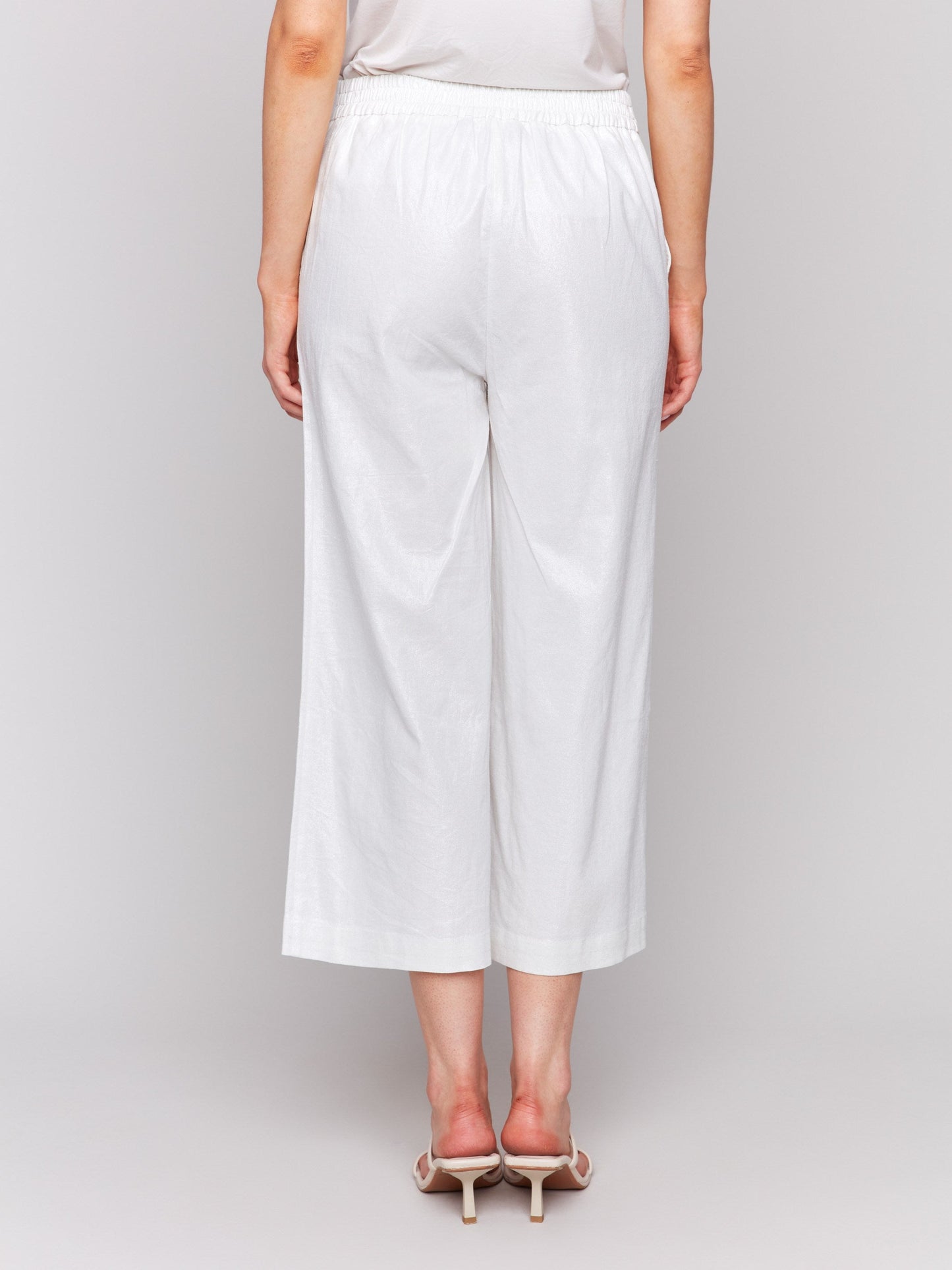 Foil Linen Blend Cropped Pull-On Pants - Champagne