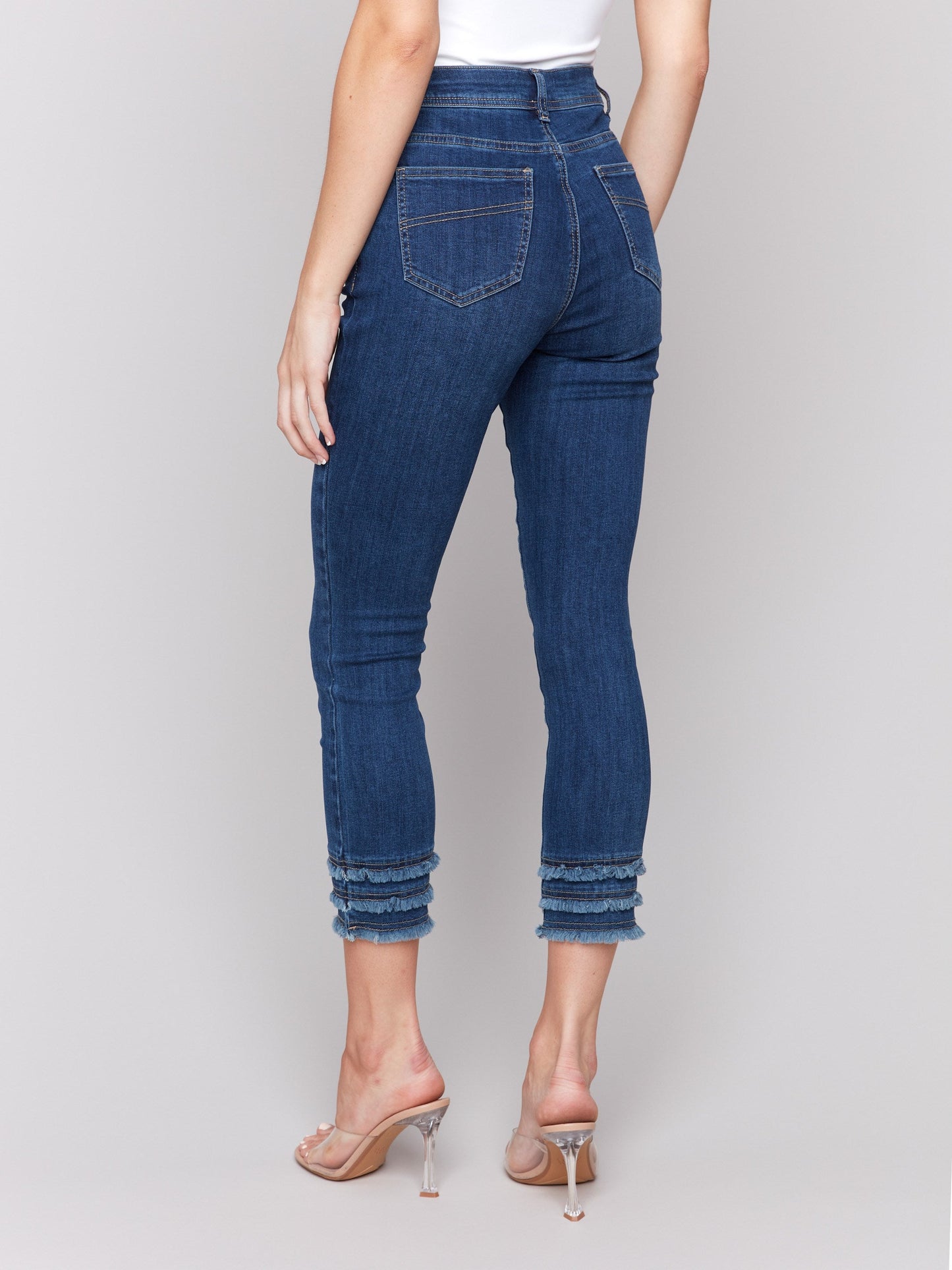 Frayed Hem Cropped Denim Pants - Indigo