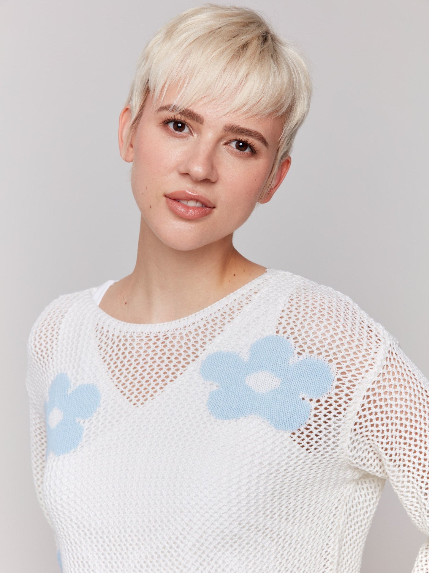 Jacquard Knit Crochet Sweater - White