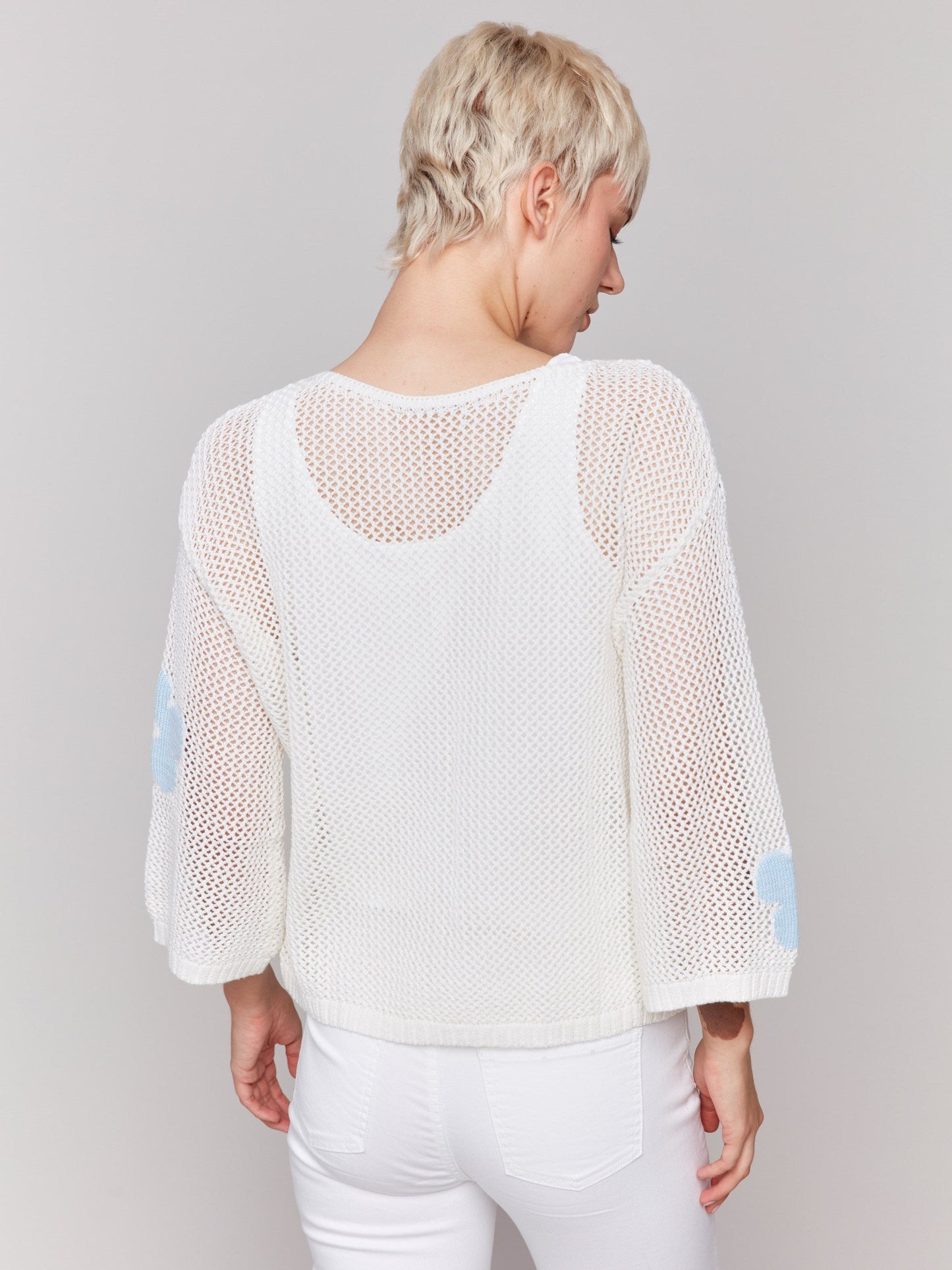 Jacquard Knit Crochet Sweater - White