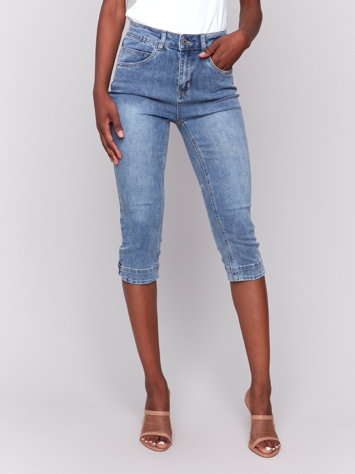 Knee High Capri Jeans - Medium Blue