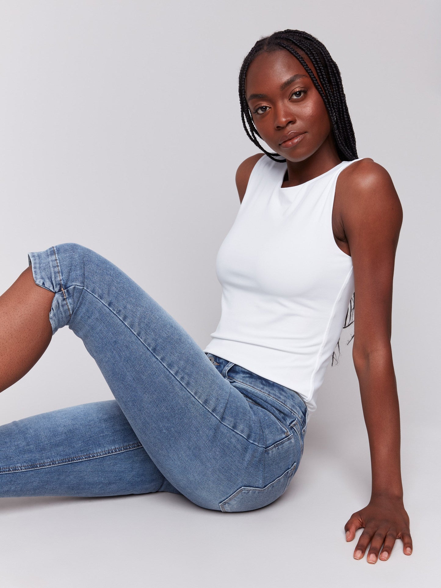Knee High Capri Jeans - Medium Blue