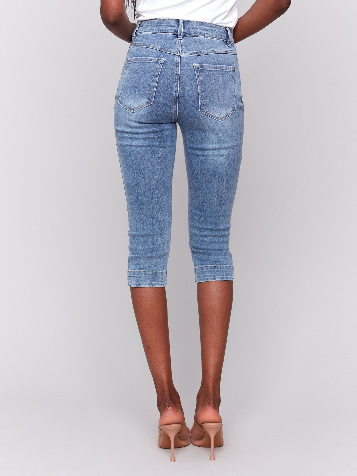 Knee High Capri Jeans - Medium Blue