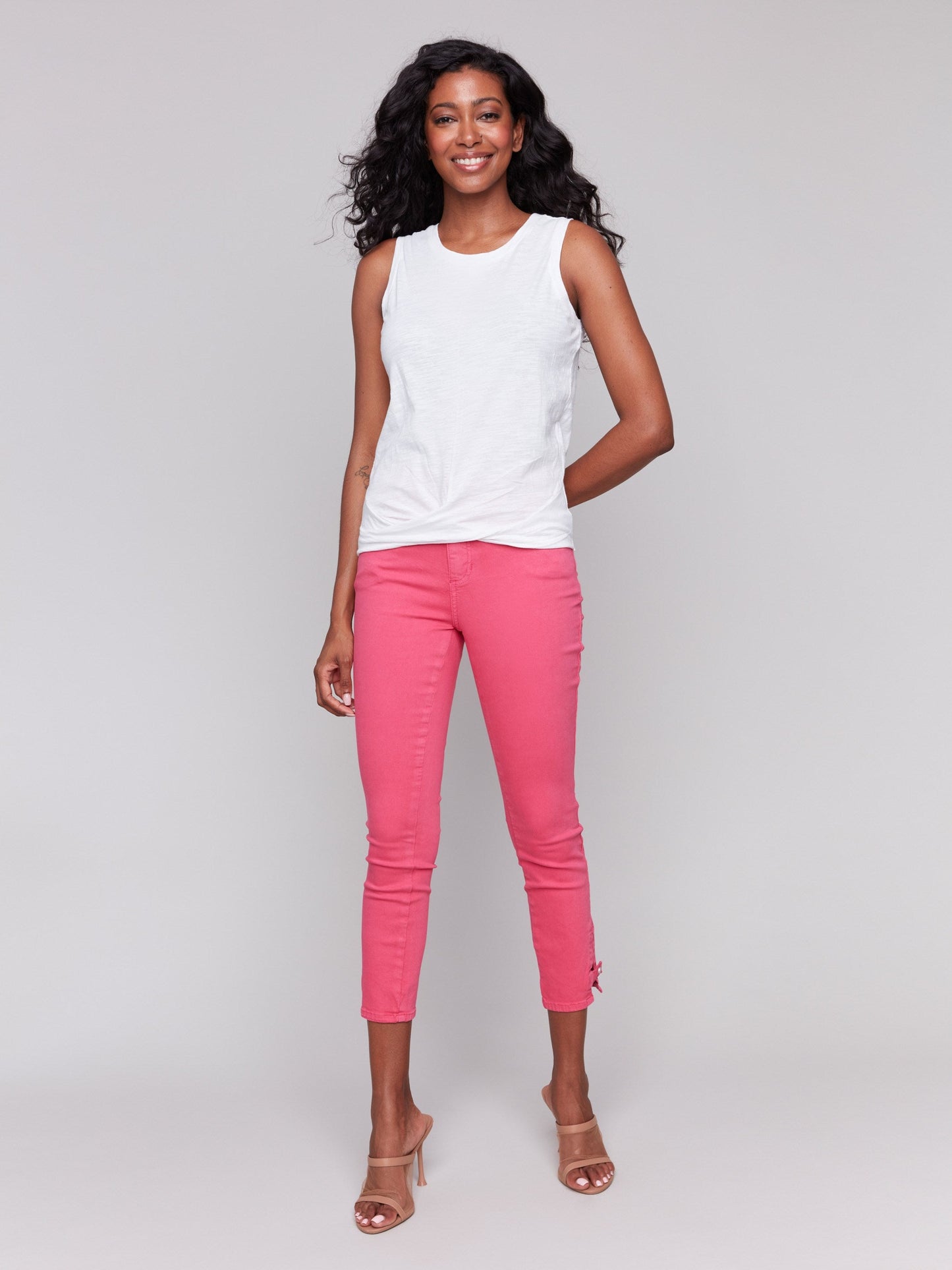 Organic Cotton Slub Tank Top with Knot Detail - White