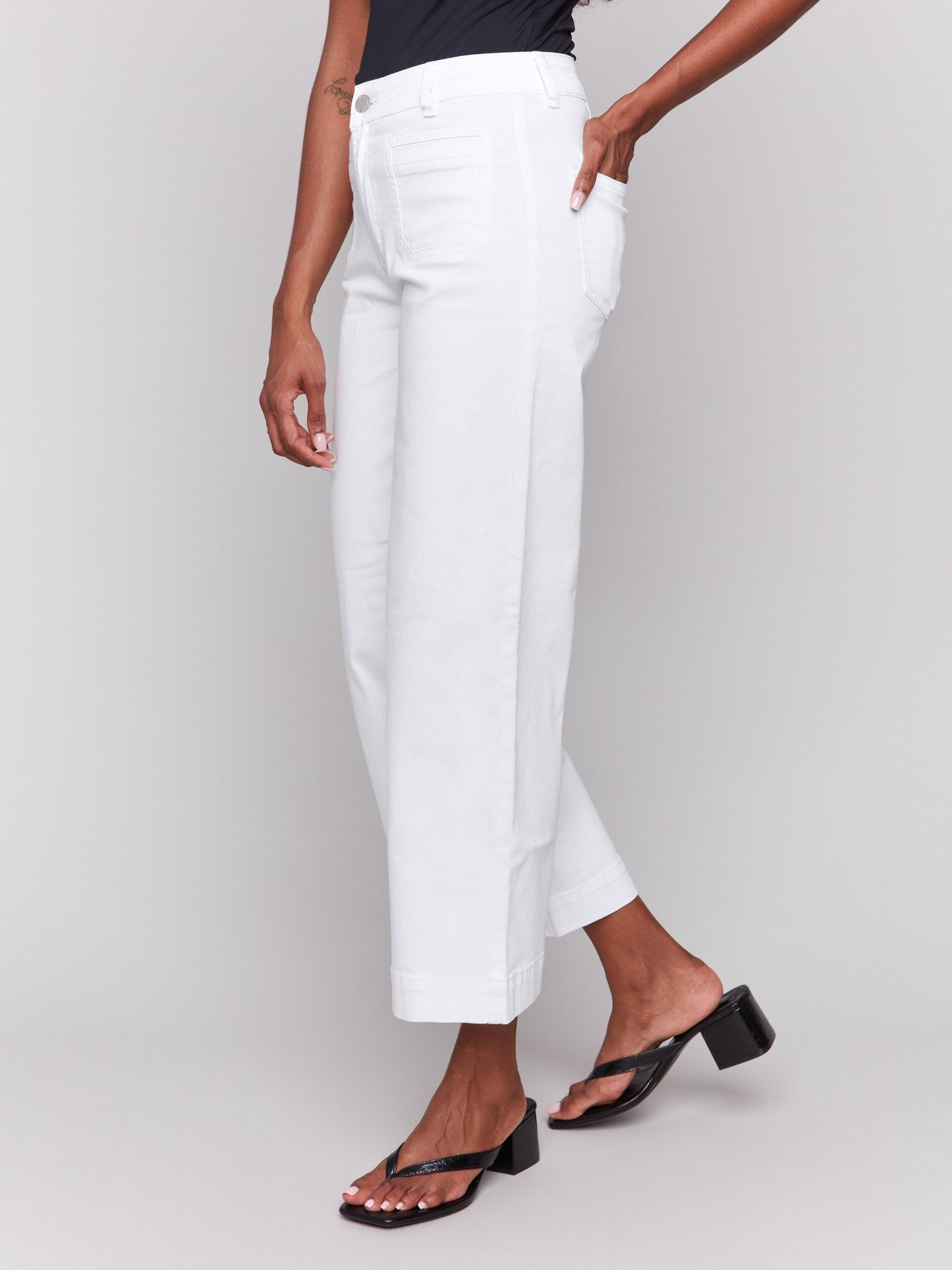 Patch Pocket Flare Twill Pants - White