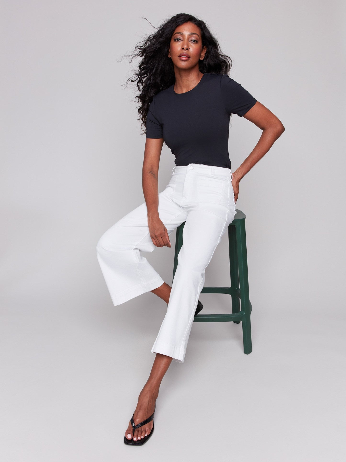 Patch Pocket Flare Twill Pants - White