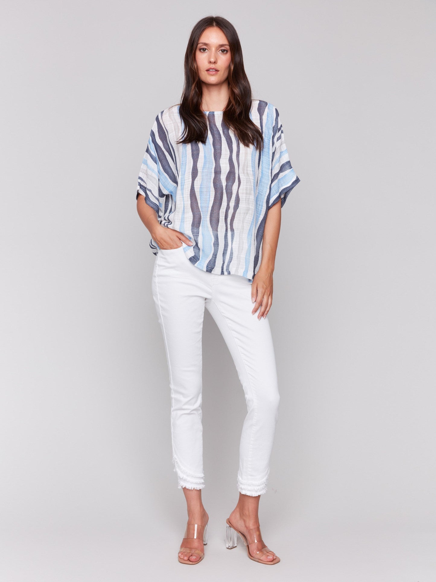 Printed Cotton Gauze Dolman Blouse - Surf