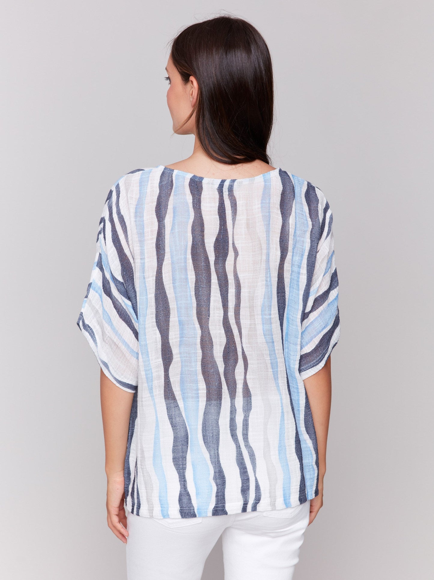 Printed Cotton Gauze Dolman Blouse - Surf