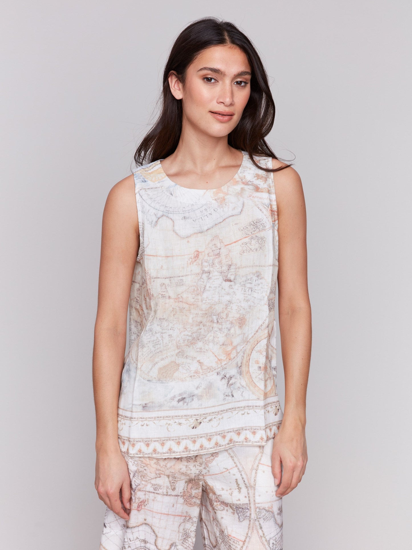 Printed Sleeveless Linen Blend Top - Atlas