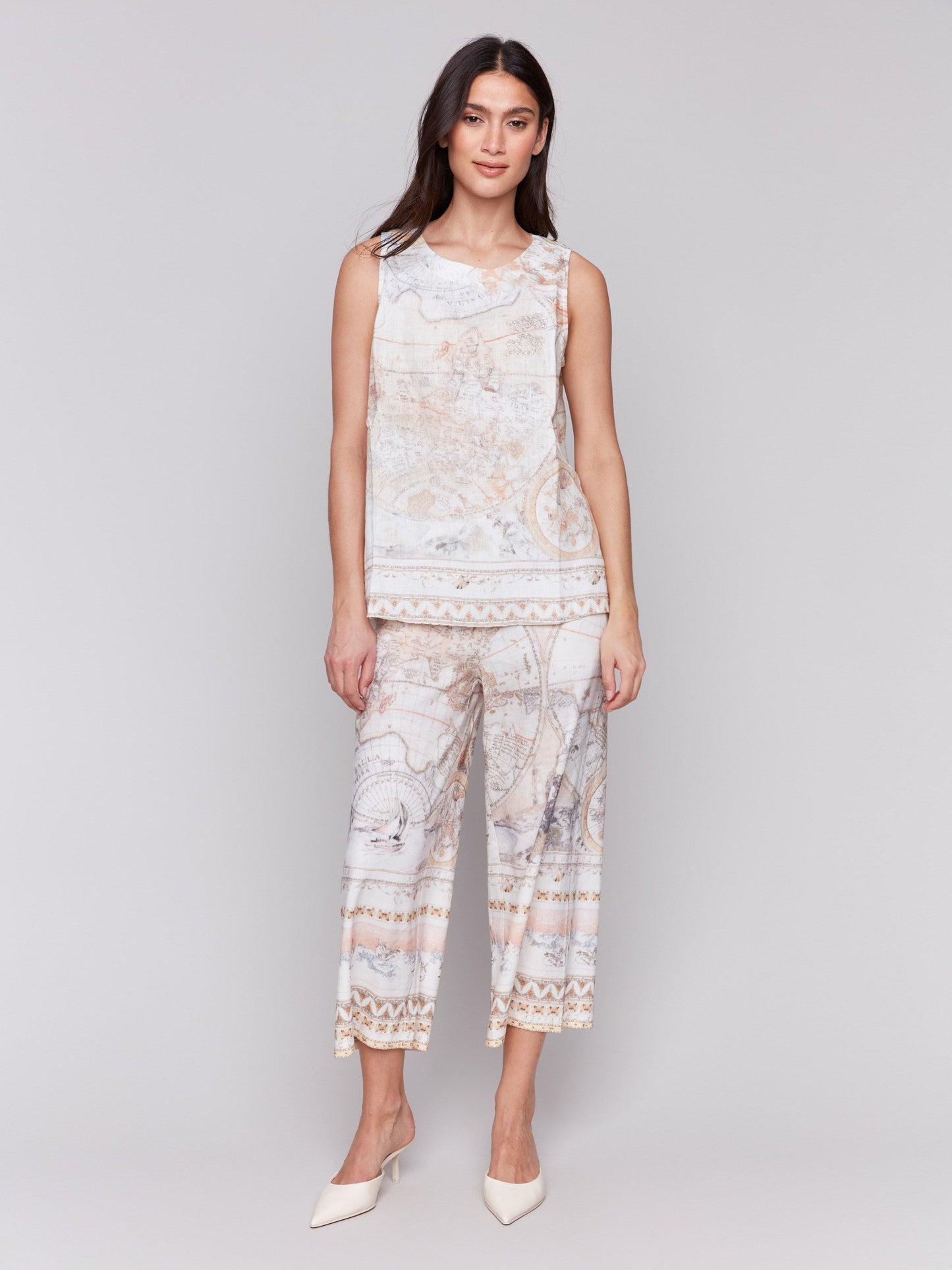 Printed Sleeveless Linen Blend Top - Atlas