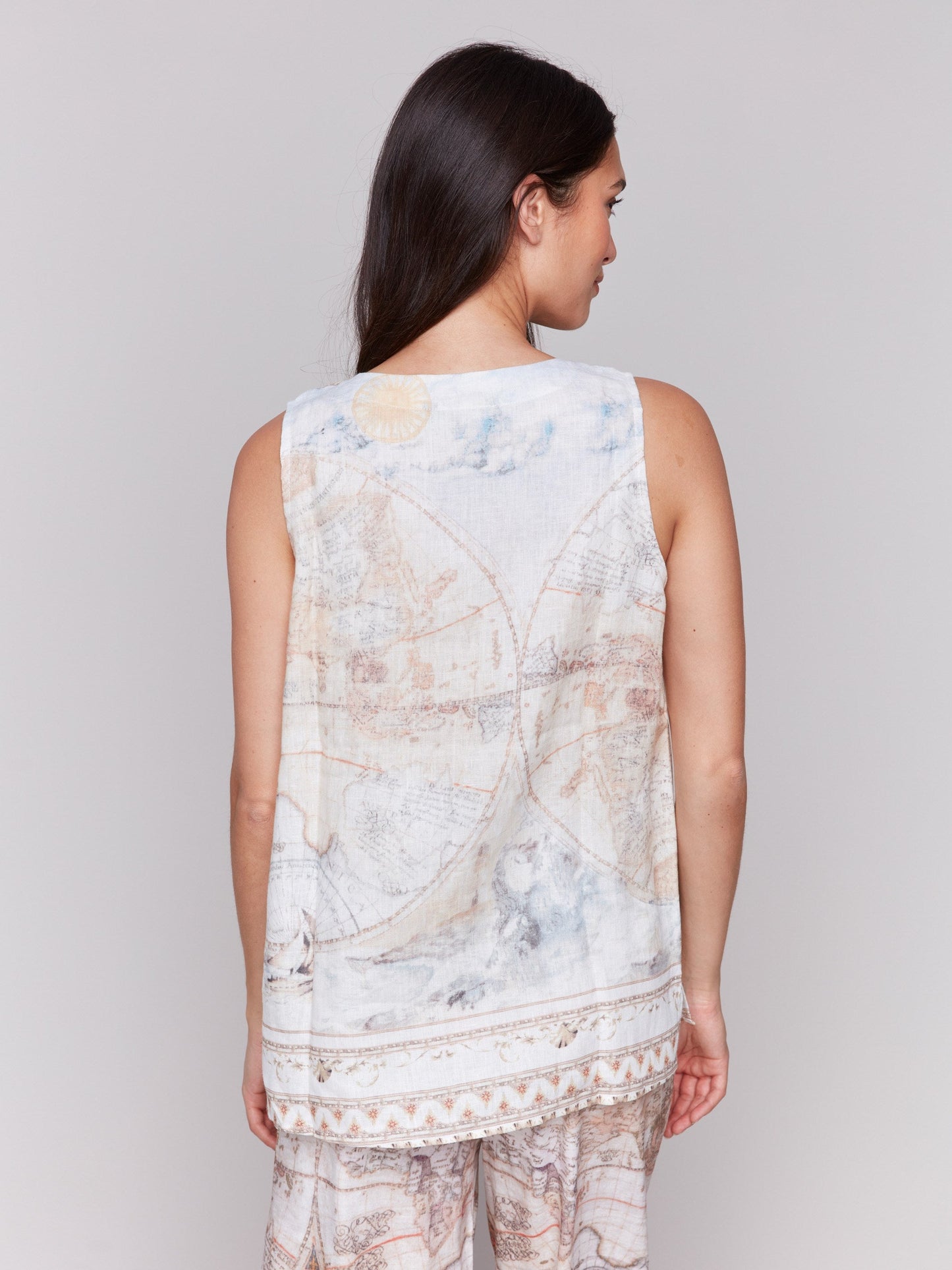 Printed Sleeveless Linen Blend Top - Atlas