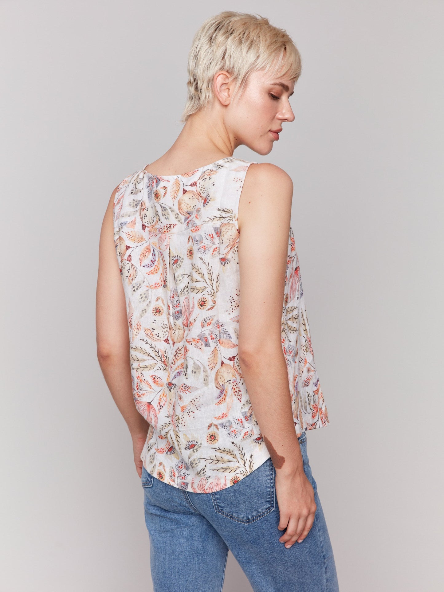 Printed Sleeveless Top with Rounded Hem - Tropical