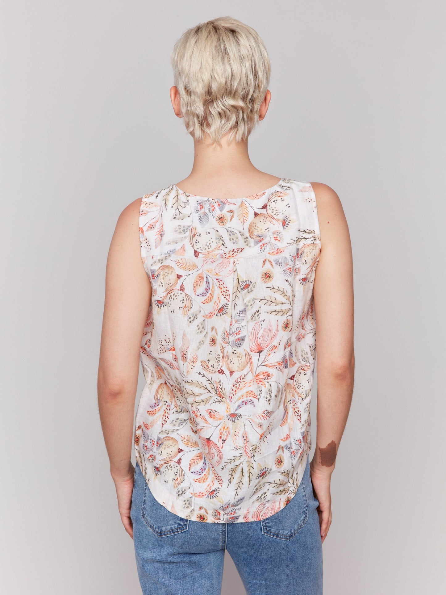 Printed Sleeveless Top with Rounded Hem - Tropical