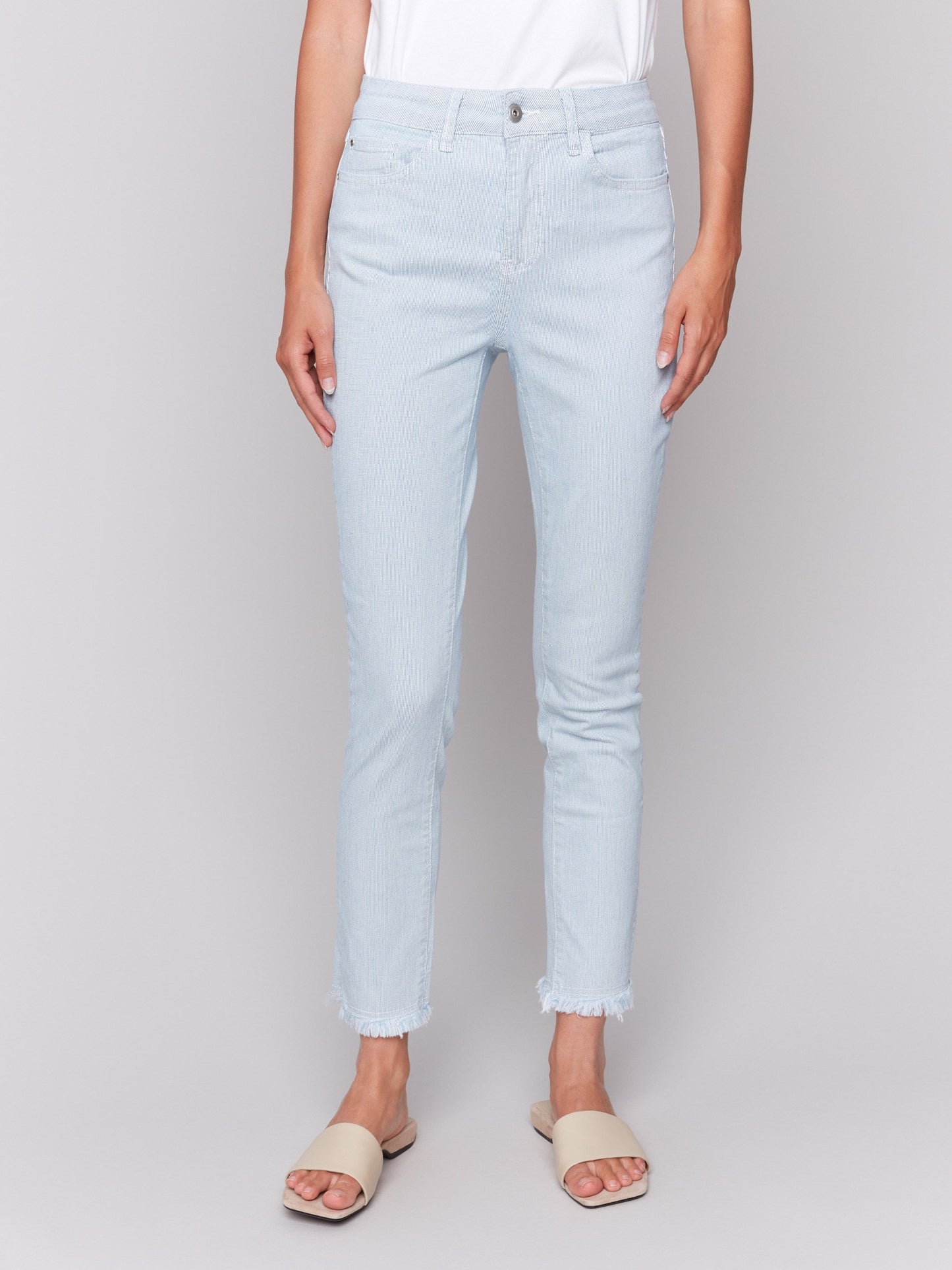 Printed Slim Leg Twill Pants - Stripes