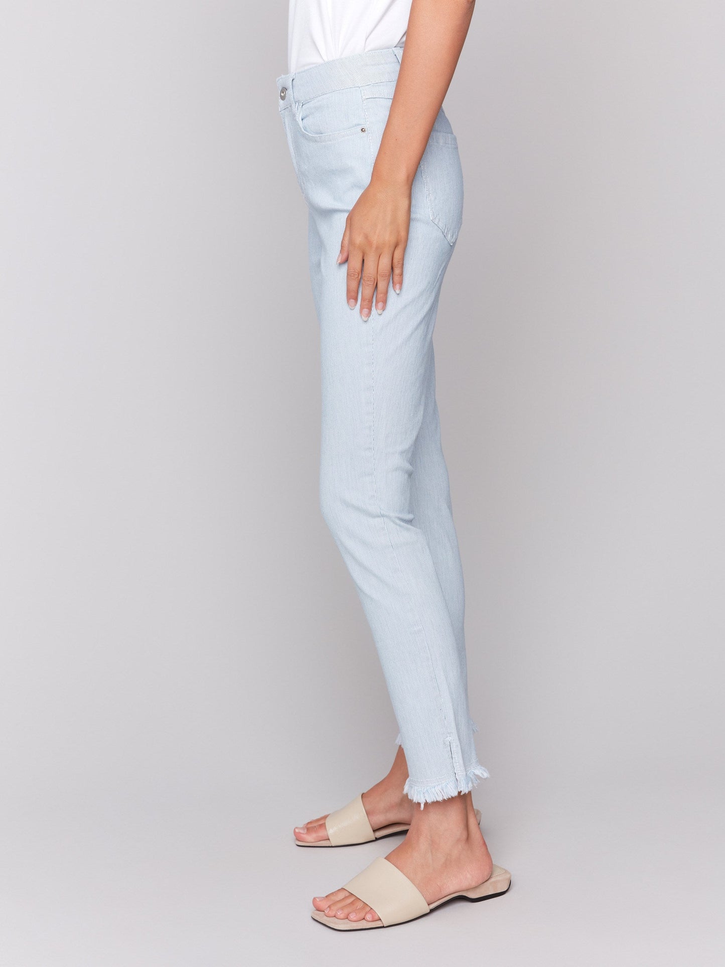 Printed Slim Leg Twill Pants - Stripes