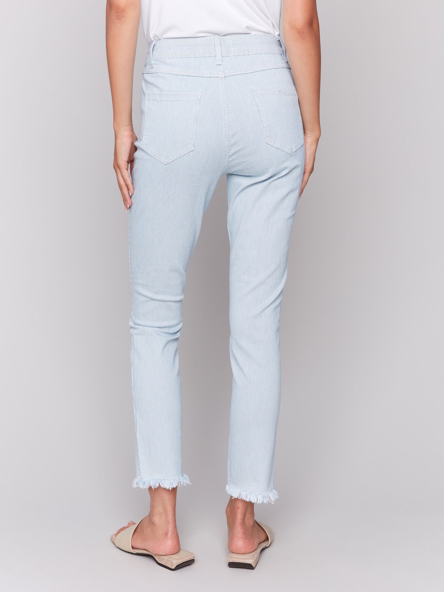 Printed Slim Leg Twill Pants - Stripes