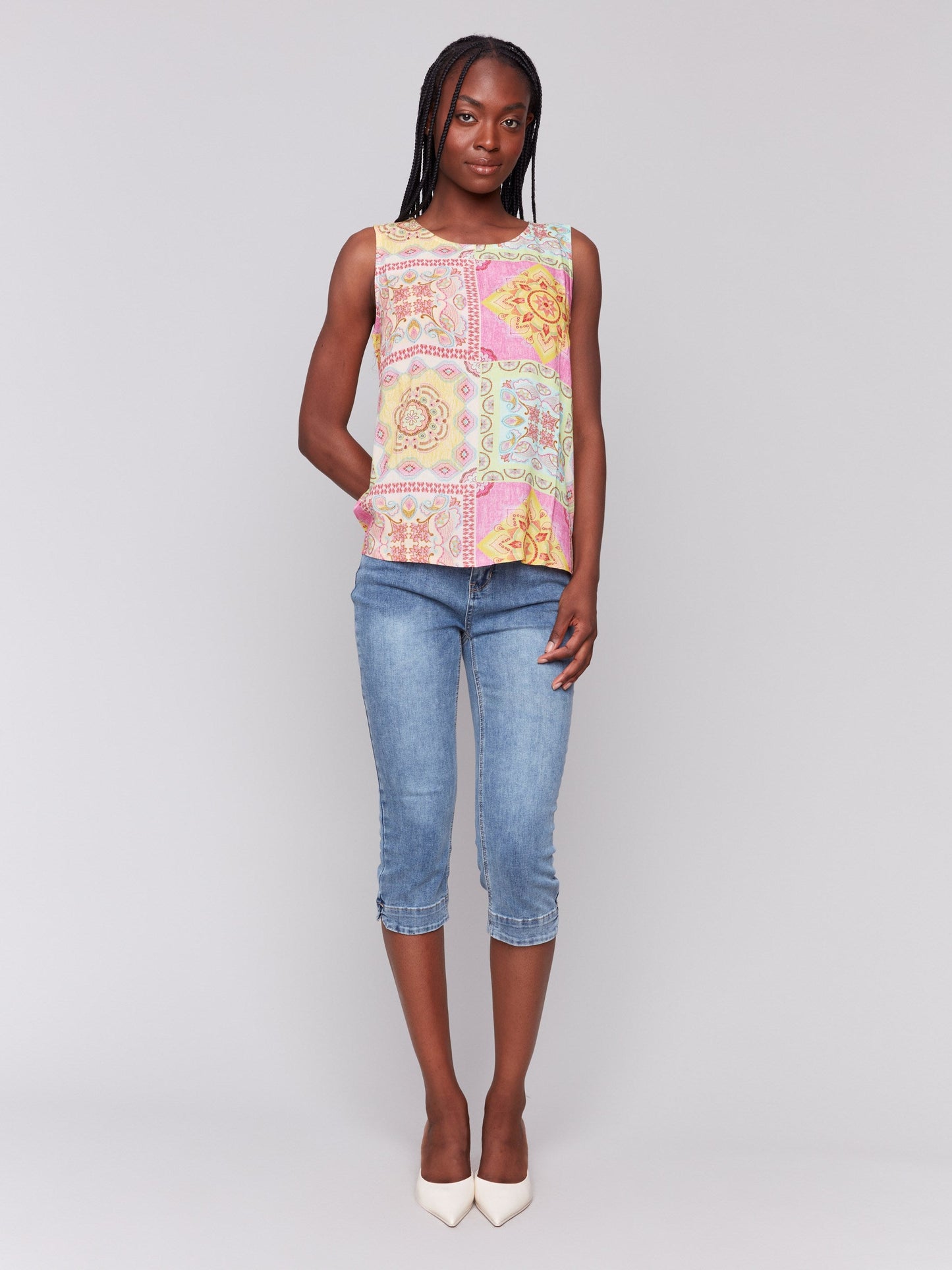 Printed Viscose Sleeveless Top - Carousel