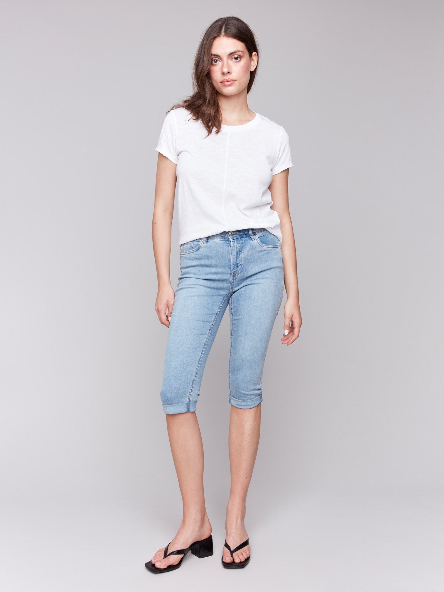 Stretch Denim Pedal Pushers - Light Blue