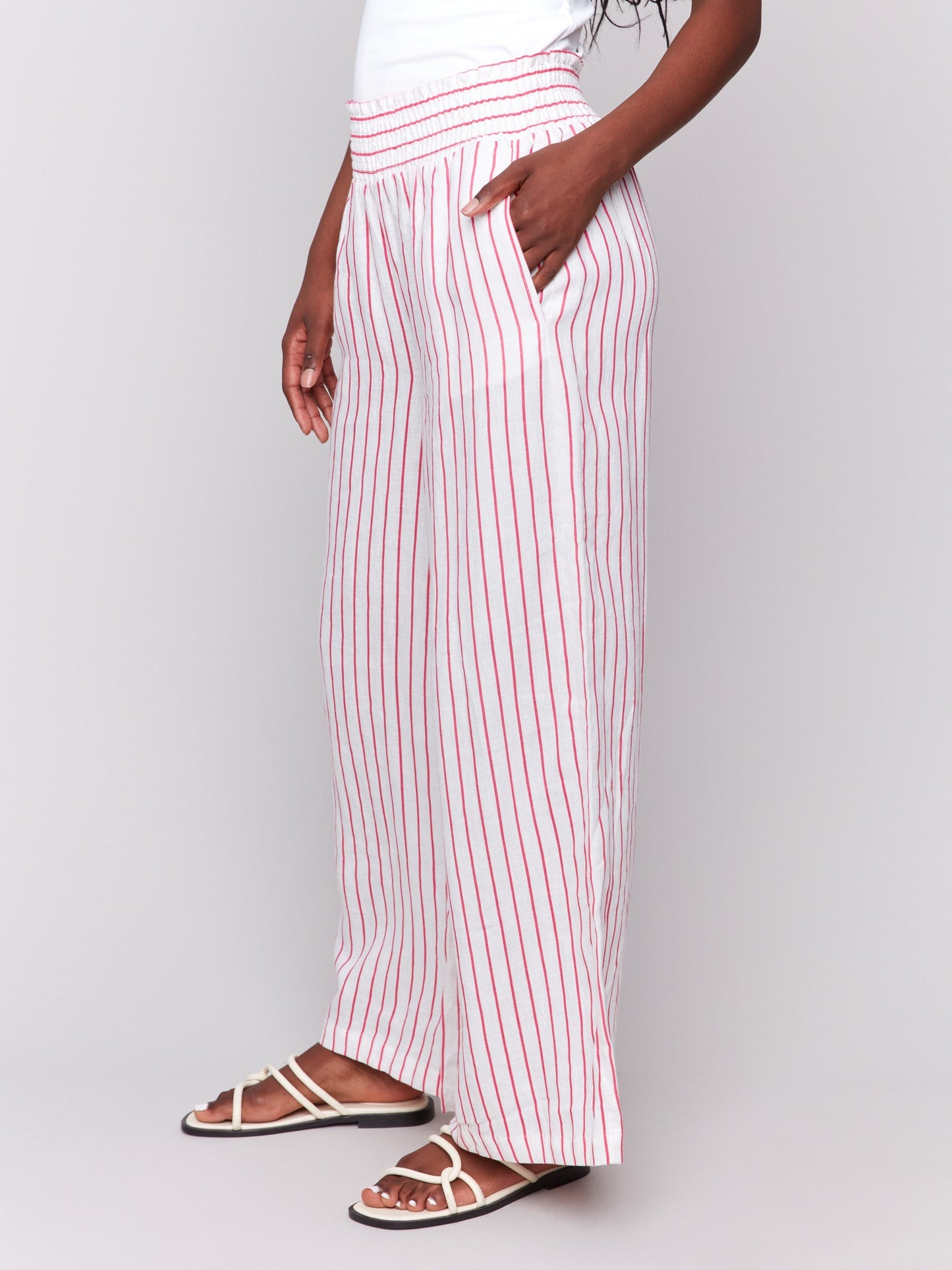 Striped Linen-Blend Wide Leg Pants - Paradise