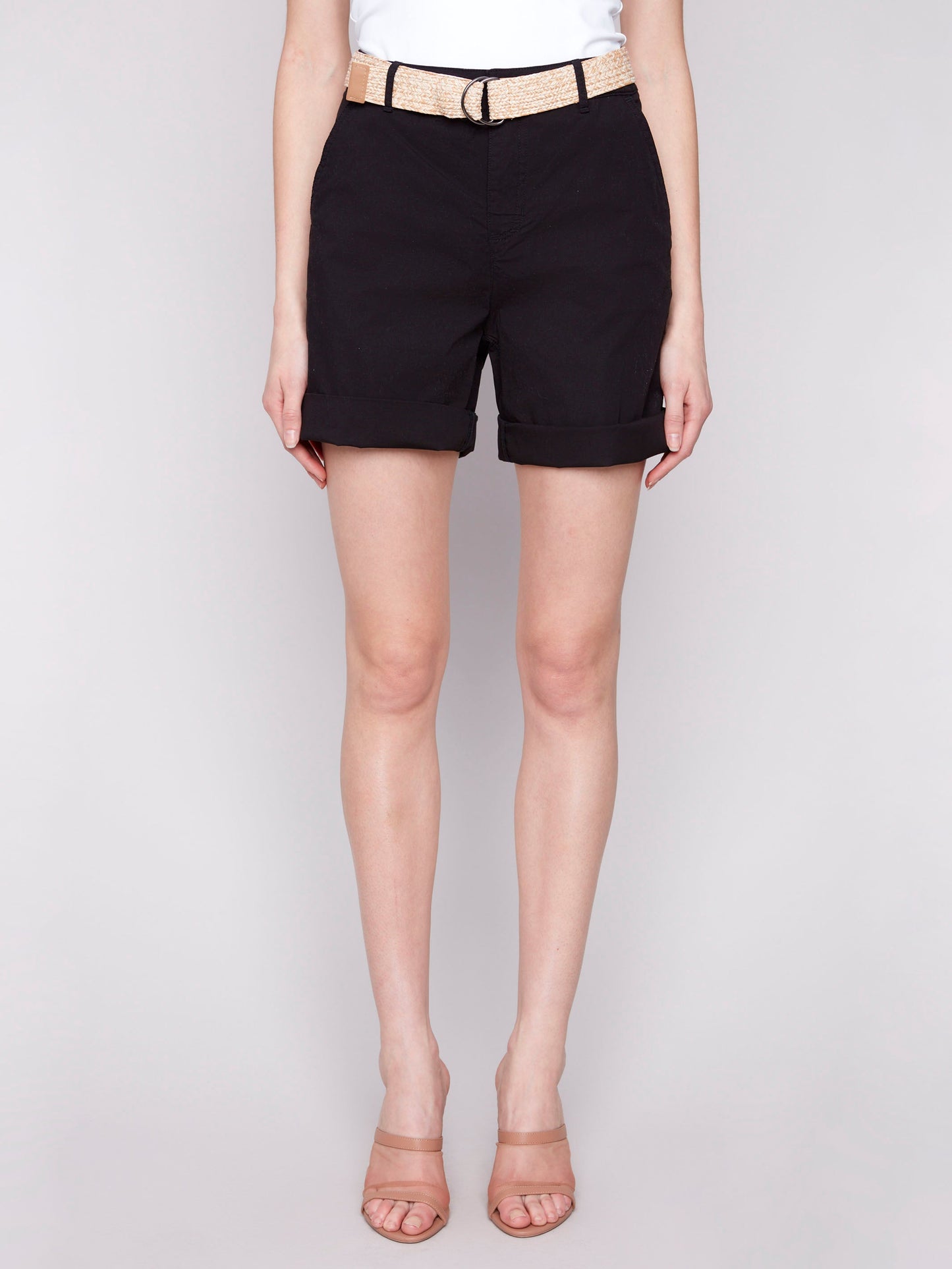 Cuffed Shorts with Belt - Black