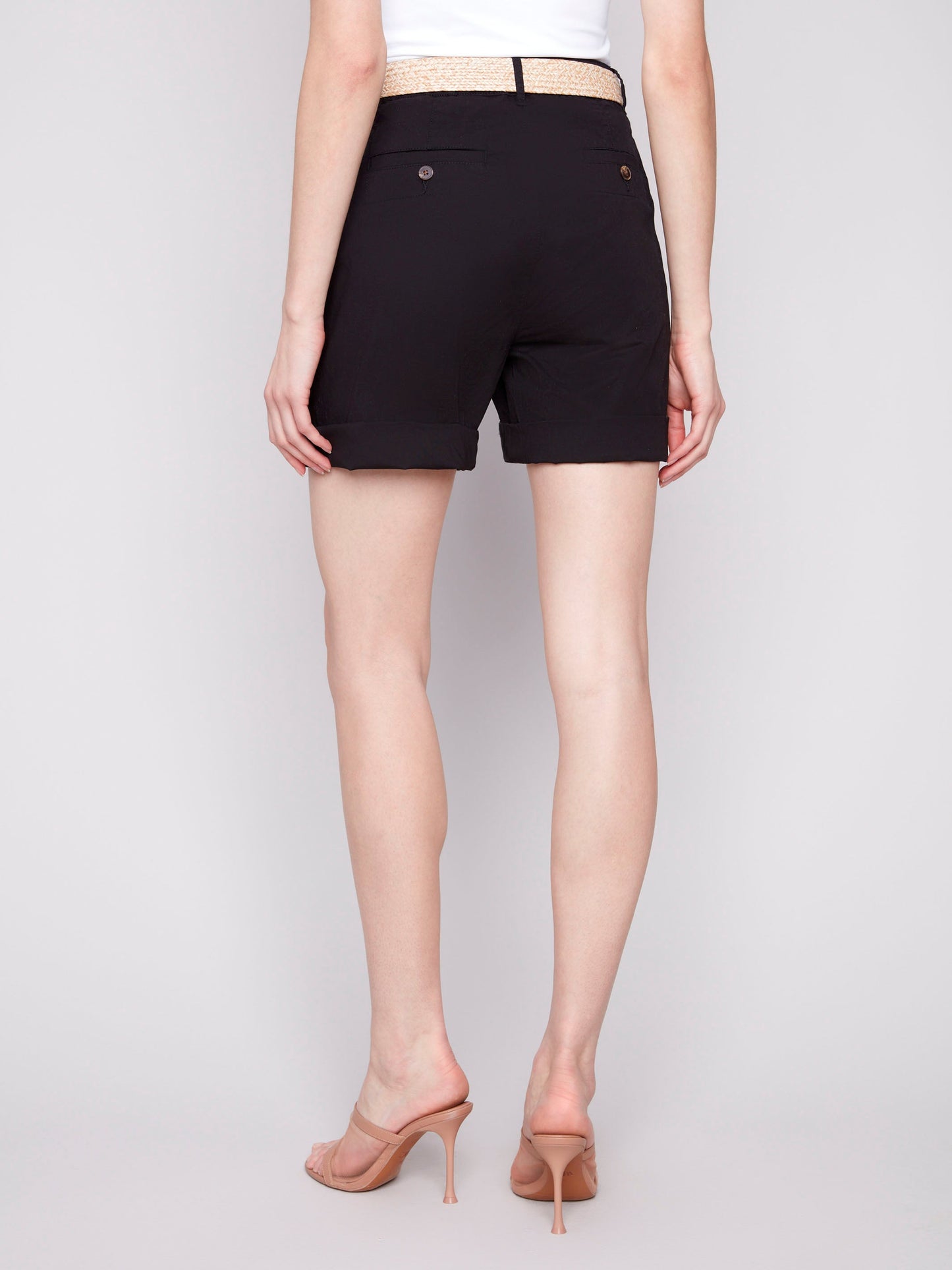 Cuffed Shorts with Belt - Black