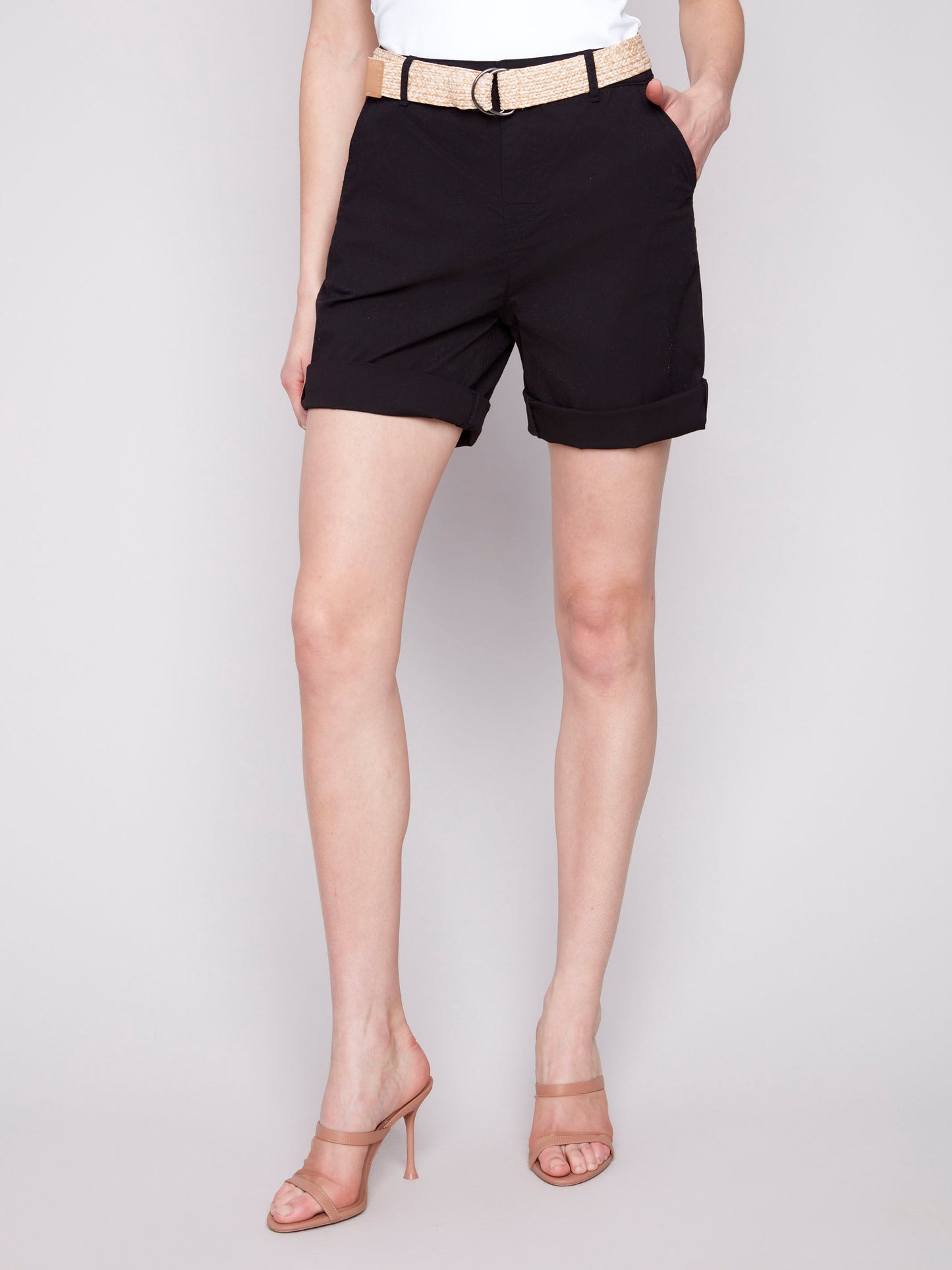 Cuffed Shorts with Belt - Black