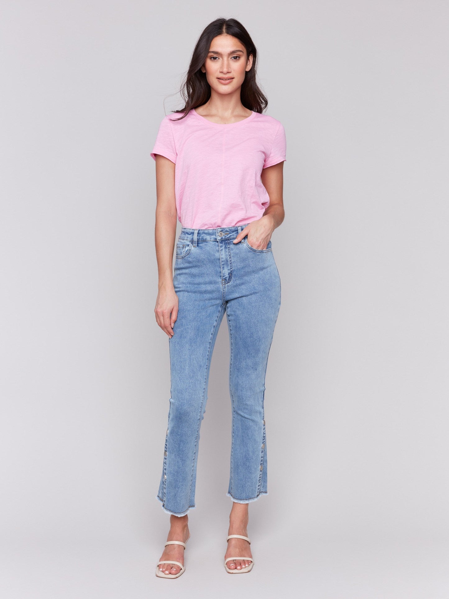 Bootcut Jeans with Side Snap Detail - Light Blue