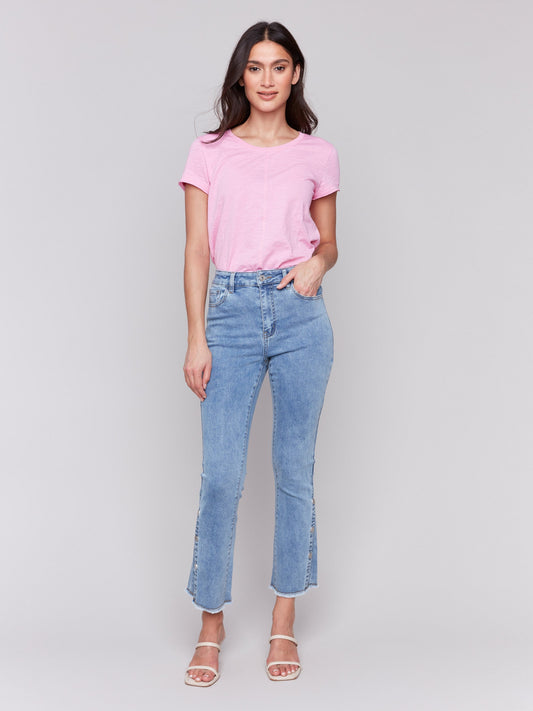 Bootcut Jeans with Side Snap Detail - Light Blue