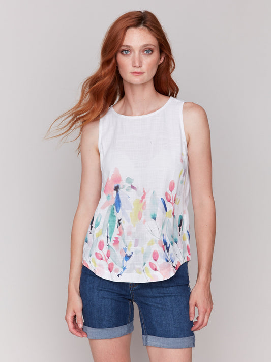 Floral Print Sleeveless Top with Rounded Hem - Dream