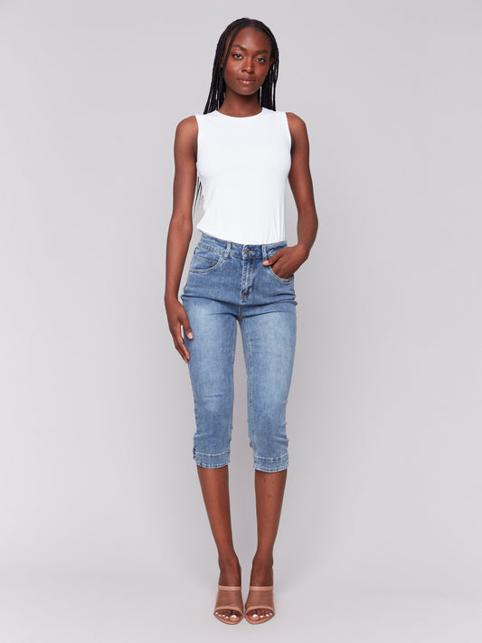 Knee High Capri Jeans - Medium Blue