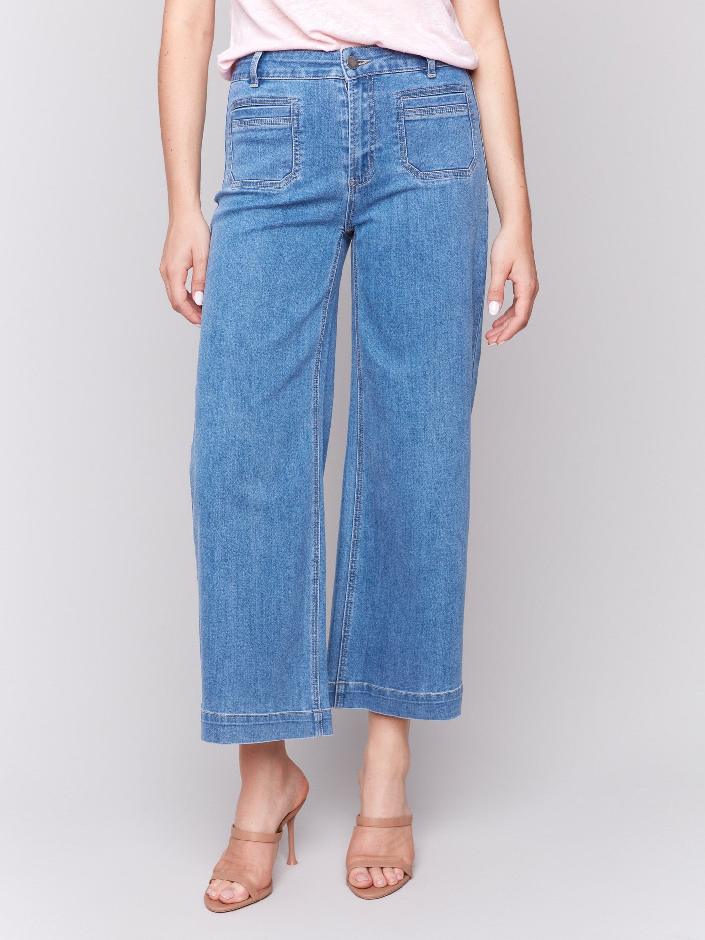 Patch Pocket Flare Jeans - Blue Jean