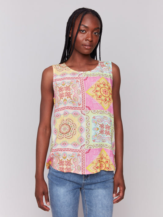 Printed Viscose Sleeveless Top - Carousel
