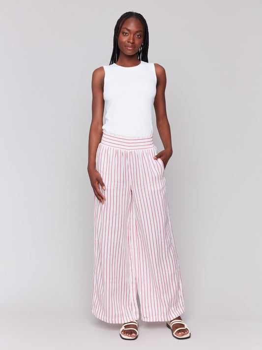 Striped Linen-Blend Wide Leg Pants - Paradise