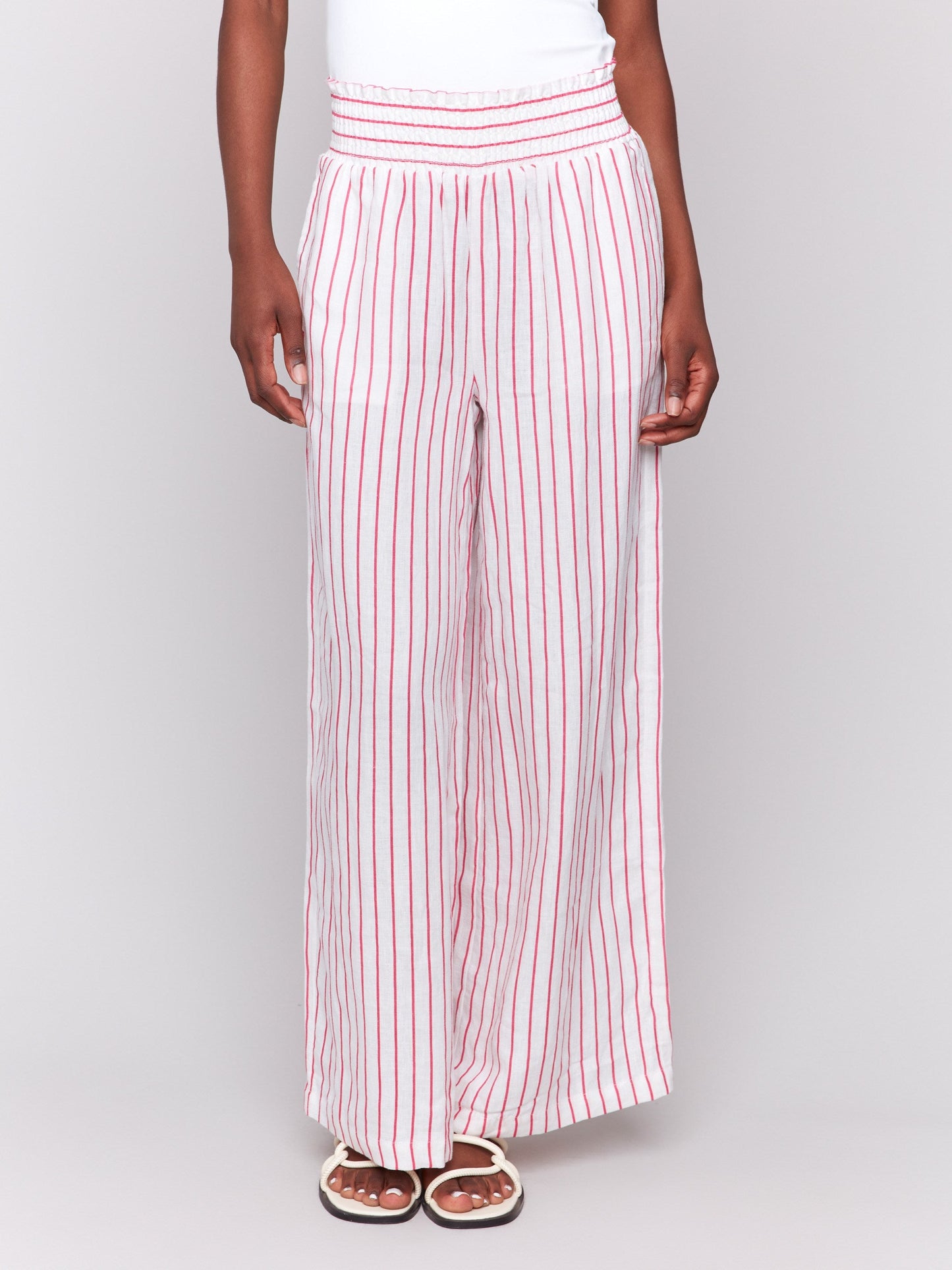 Striped Linen-Blend Wide Leg Pants - Paradise